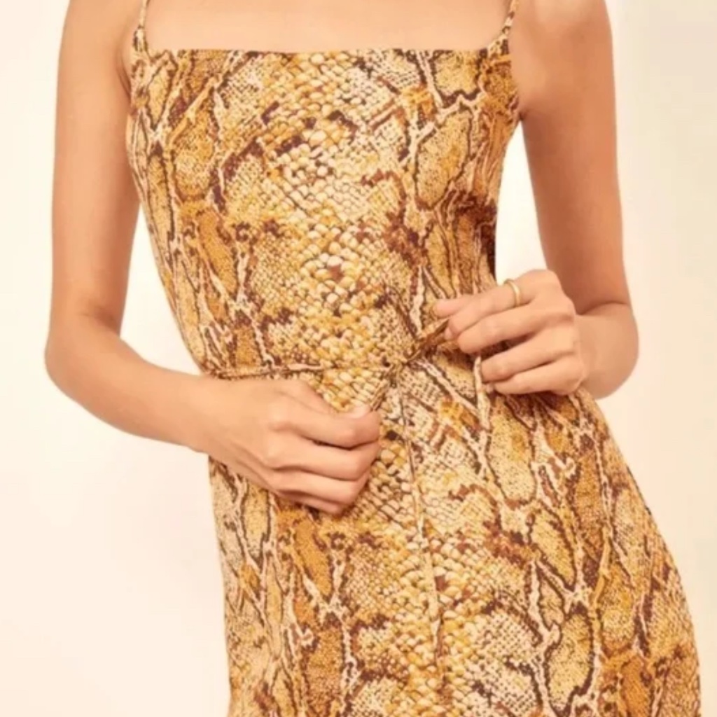Sz Small - Reformation | Vivette Snake Print Tie Mini Dress